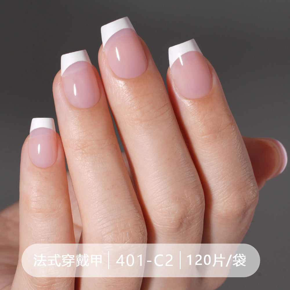 法式穿戴甲 專用 油注 假甲片 光澤 短款 梯形 可拆卸 預製 甲片 (MOQ=3)