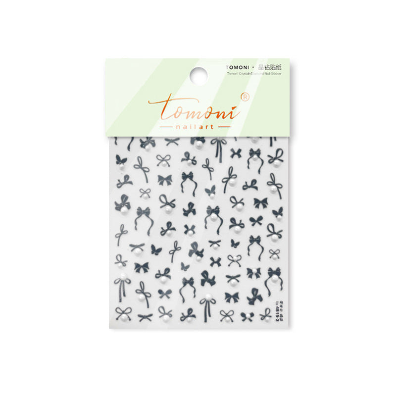 Embossed Bow Nail Stickers – Red & Metallic Pearl Set