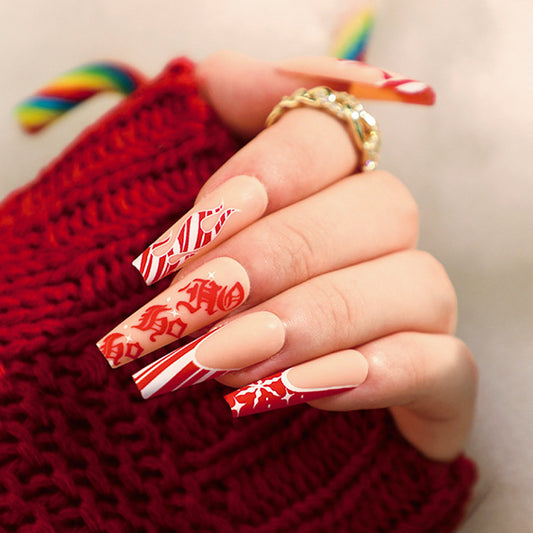Wearable manicure Flame Snowflake Christmas Wearable manicure Long nail sticker Removable nail piece Wholesale｜365nails