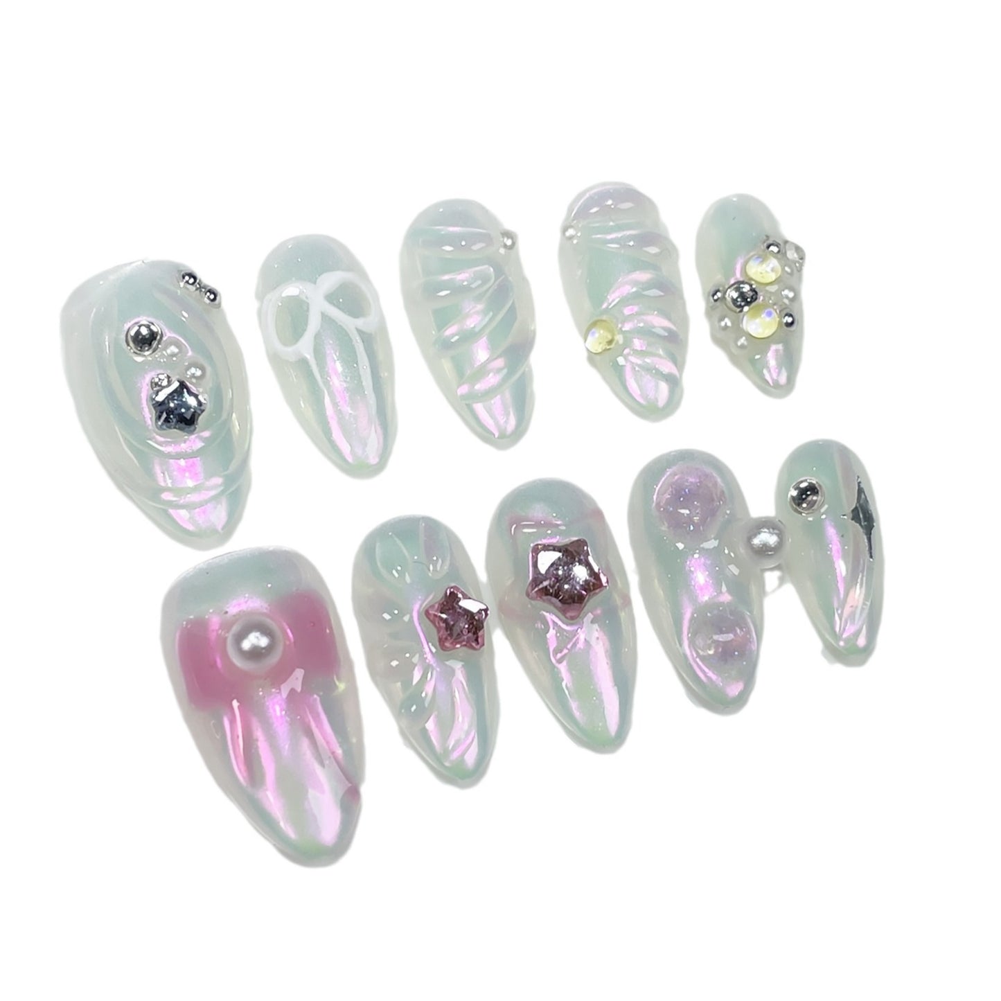 Sweet and cute Handmade press on nails hand-painted bow irregular shape nail patch  almond nail wholesale｜365nails