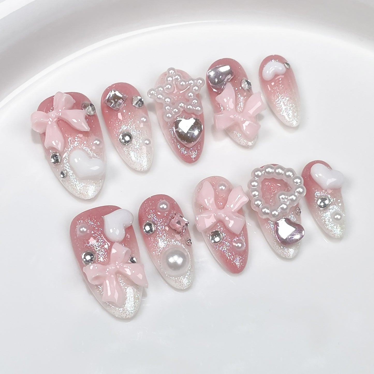 Handmade press-on nails sweetheart girl style cute gentle  Japan and South Korea almond nail pink wearable nail sticker｜365nails