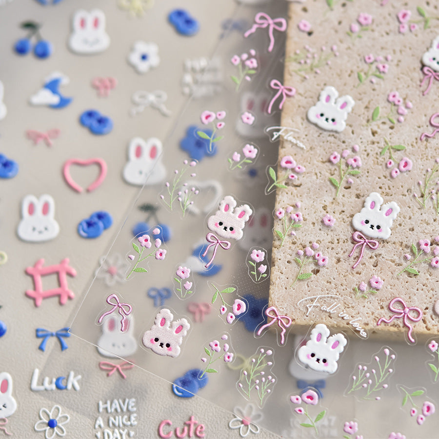 365nails: "Floral Bunny with Pink Bows" – nail art stickers