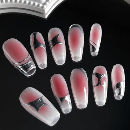 Handmade press-on nails blush metal medium and long white Internet celebrity nail art finished nail piece press-on nails fake nail patch｜365nails