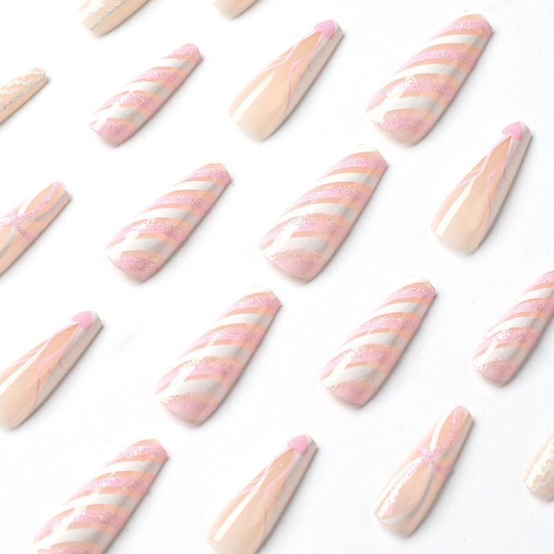 Nail Patch Wholesale Christmas Pink and White Glitter Geometric Lines Nail Patch Wholesale Nail Patch Nail Patch Wholesale｜365nails