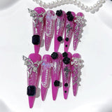 Purple Gothic Rose Crystal Statement Press On Nails