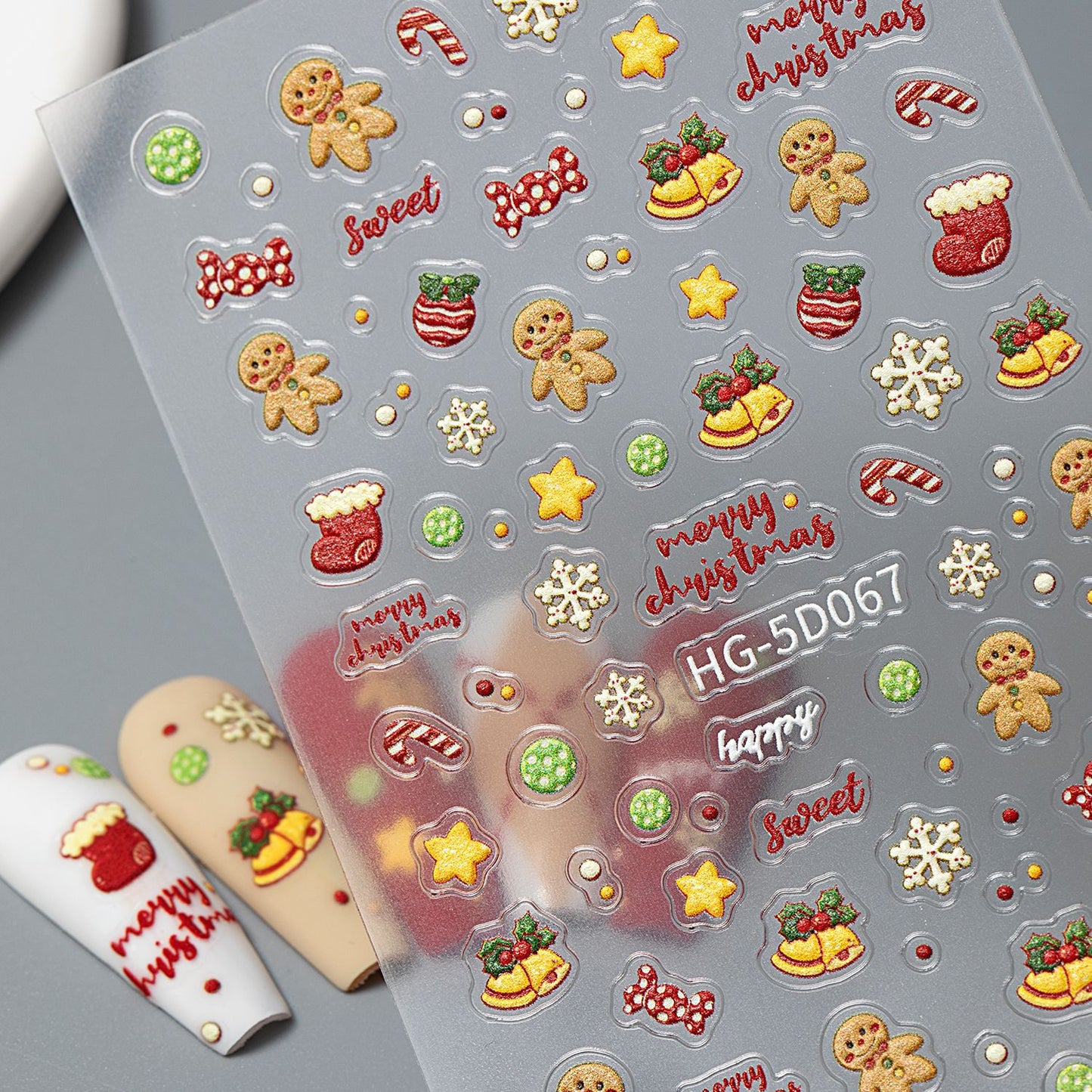 Happy Christmas Nail Art Sticker 5D Embossed Three-dimensional Snowman Santa DIY Nail Sticker Ornament HG