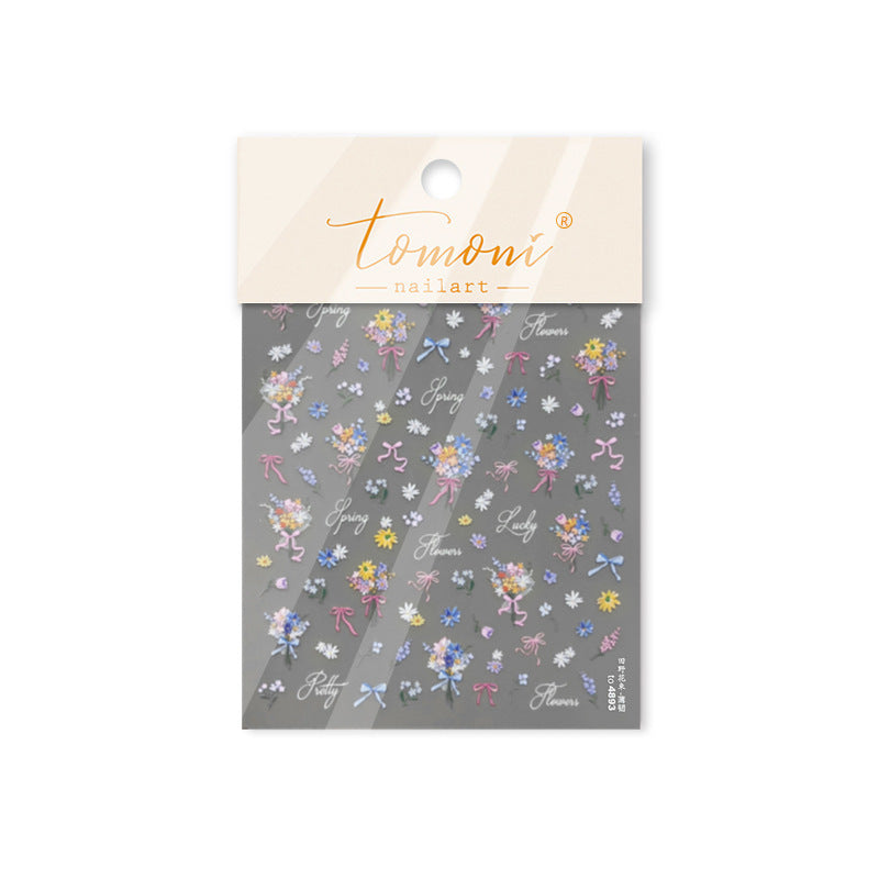 春季花束與蝴蝶結：「清新綻放」— 5D浮雕甲貼