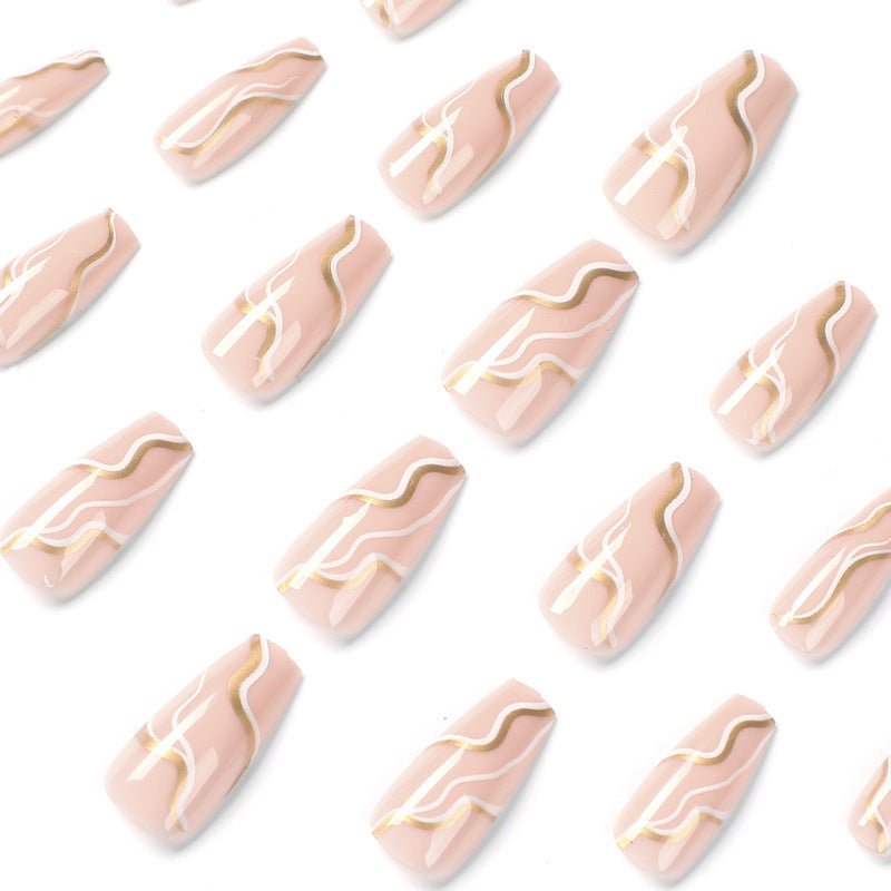 Venta al por mayor de productos para uñas terminados, colores contrastantes platino simples, uñas postizas onduladas, uñas postizas a presión, uñas artísticas en otoño e invierno｜365nails