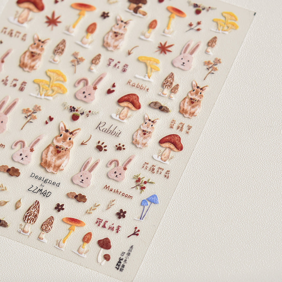 Forest Bunny & Mushroom – Watercolor Nature Nail Art Set