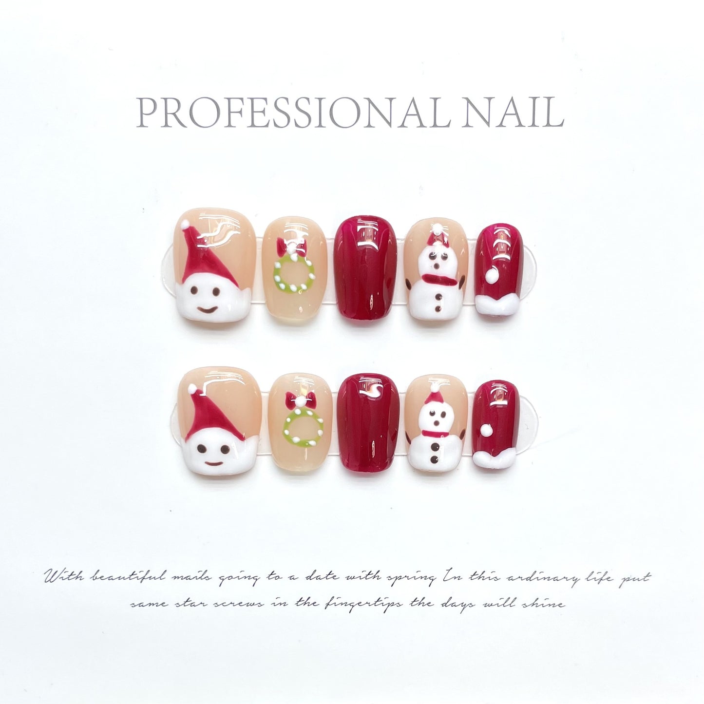 Cute Santa & Snowman Christmas Press‑On Nails – Red and Nude Festive Design