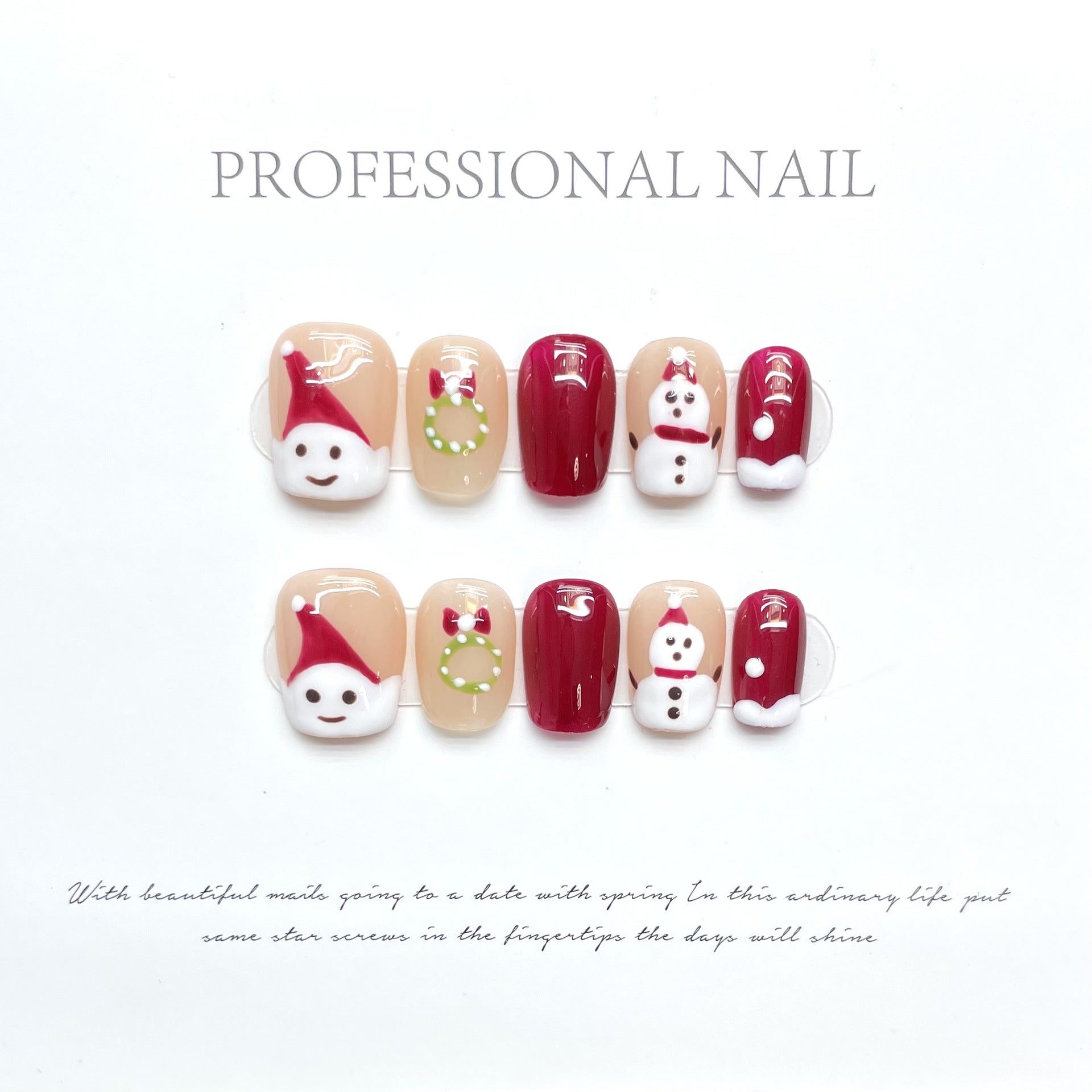 Cute Santa & Snowman Christmas Press‑On Nails – Red and Nude Festive Design