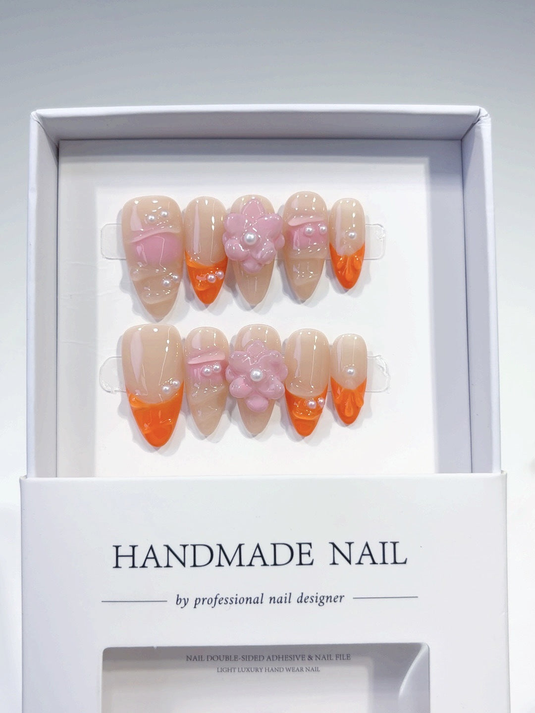 Peach Blossom: "Sunset Bloom" – Long Almond Press-On Nails