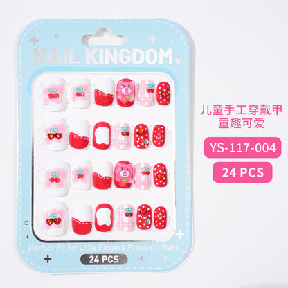 Children's Nail Art Nail Sticker Girl Cartoon 24 Nail Art Sticker Cute Removable press on nails With Drill