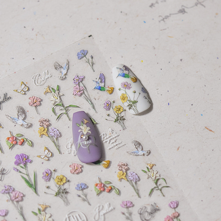 365nails: "Vintage Floral & Hummingbird" – nail art stickers