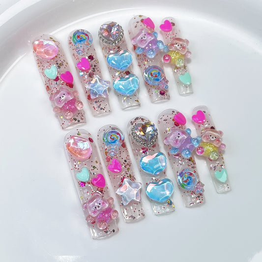 Extra  Long Oval, Handmade press on nails, flash ice, Spice Girls｜365nails