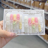 Pastel Pearl Bow Floral Press On Nail Set