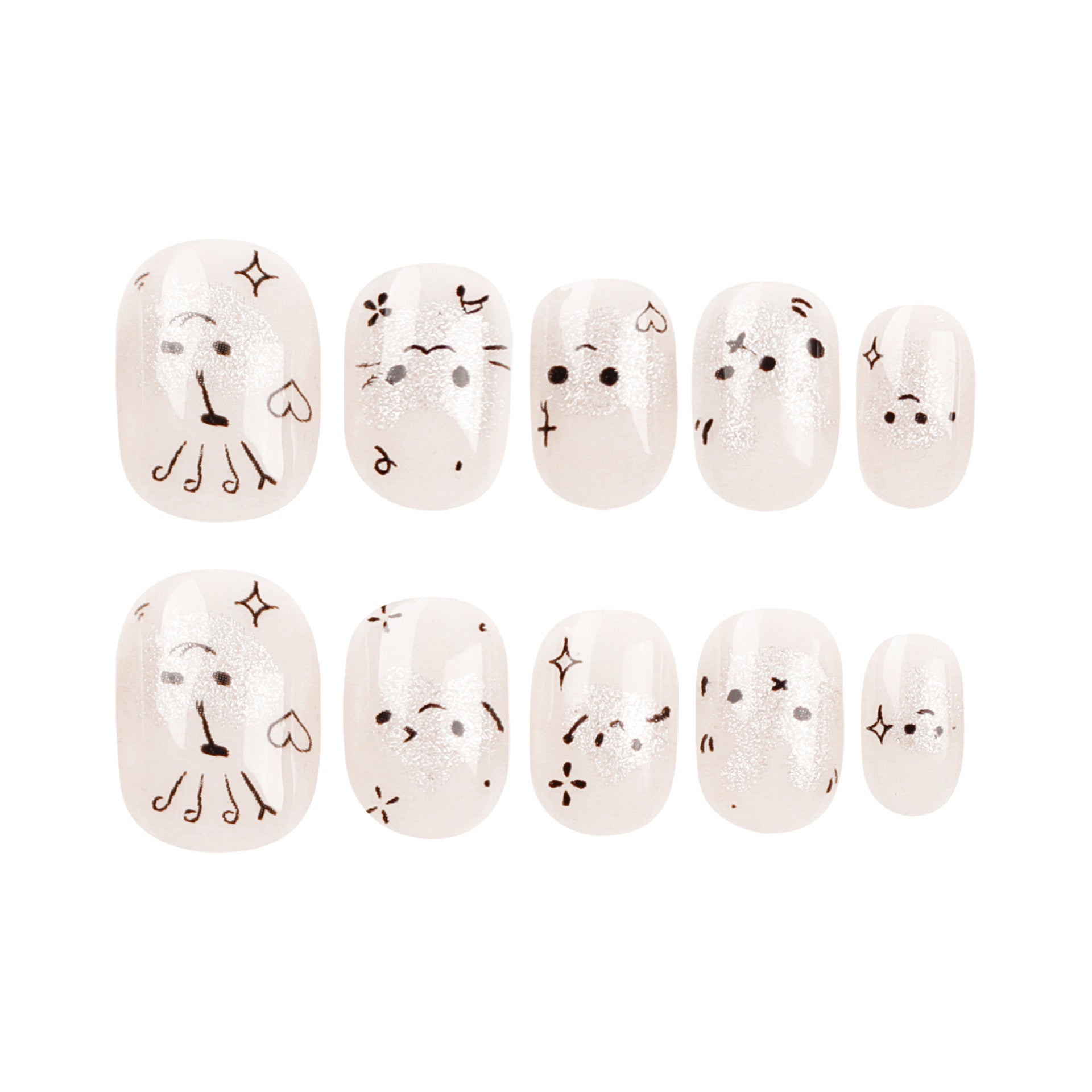 Uñas cortas MINI, uñas a presión, lindas uñas de conejo de dibujos animados, uñas de amor con brillo de estrella, uñas de pieza, uñas de pieza, venta al por mayor｜365nails