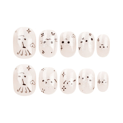 Mini unhas curtas de pressão, unhas de coelho fofas de desenho animado, peça de unha com glitter de estrela, unhas de amor, peça de unha, atacado｜365 unhas