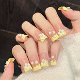 Peach Yellow Floral Press On Nails