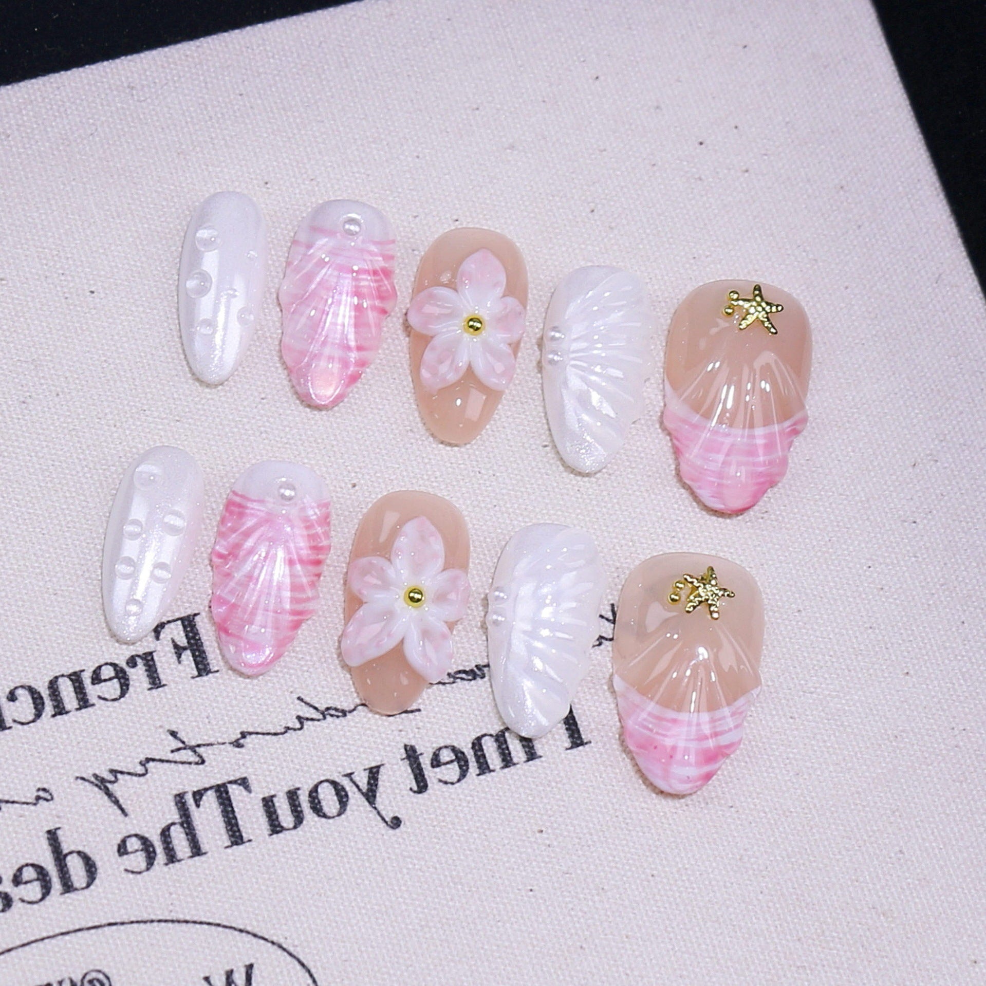 365nails-Sakura Seas： 「櫻花貝殼」—短款杏仁形手工製穿戴甲