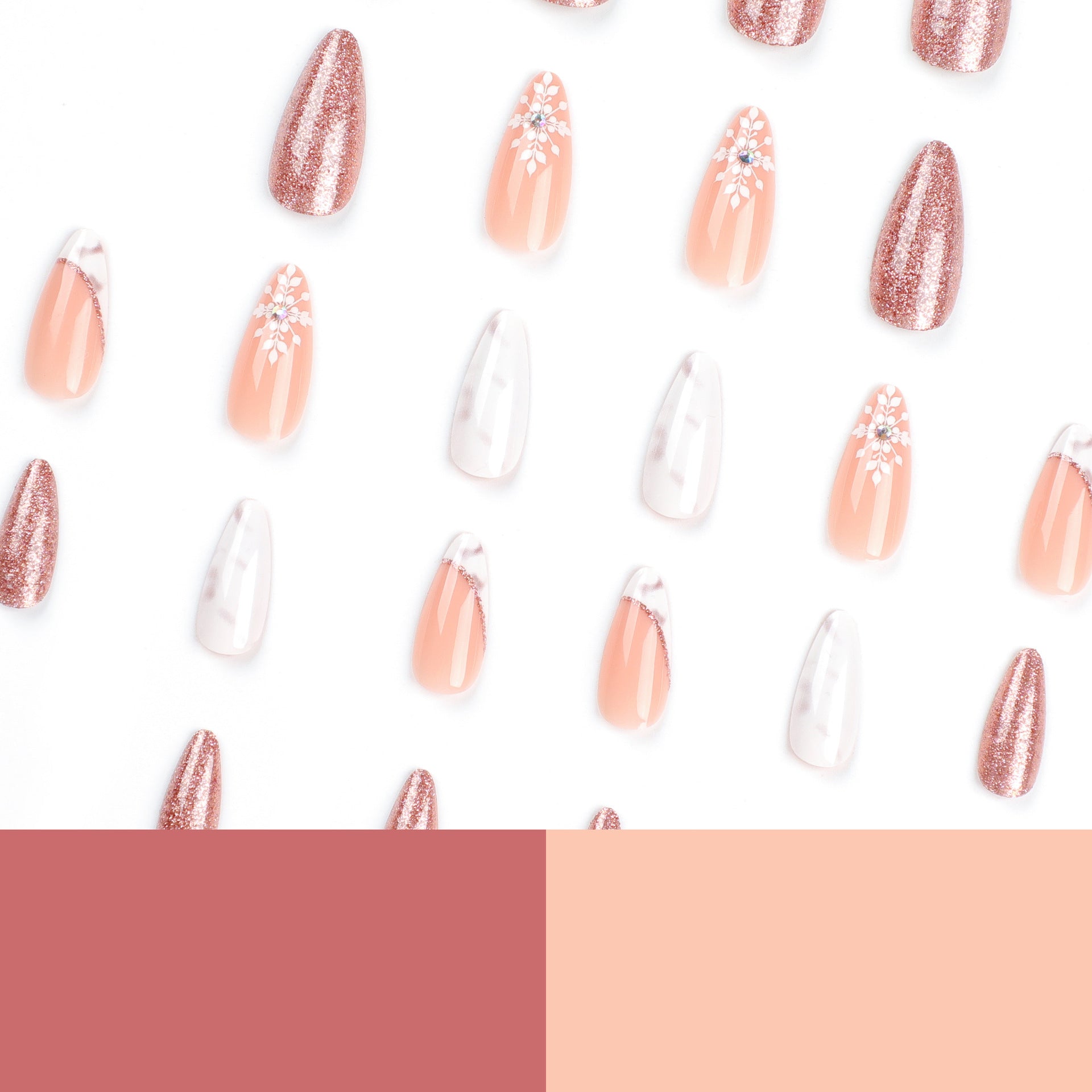 French simple almond nail art nail piece, solid color glitter powder, special nail piece for press on nails, snowflake nail art piece nail sticker｜365nails