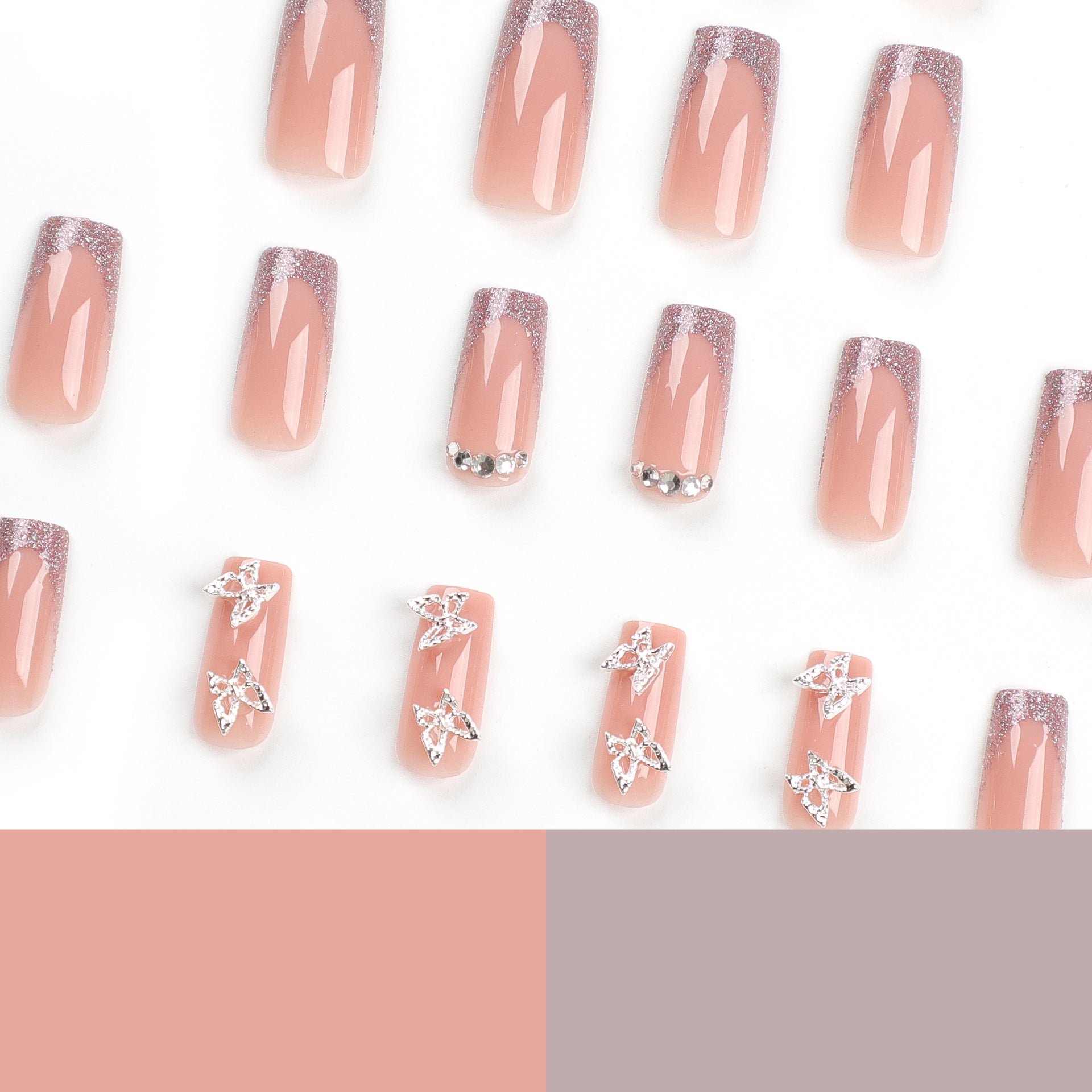 Peça de manicure quadrada média e longa Peça de unha para uso em unhas Arte de unha borboleta Unha falsa Adesivo de unha Peça de unha para uso em unhas｜365nails