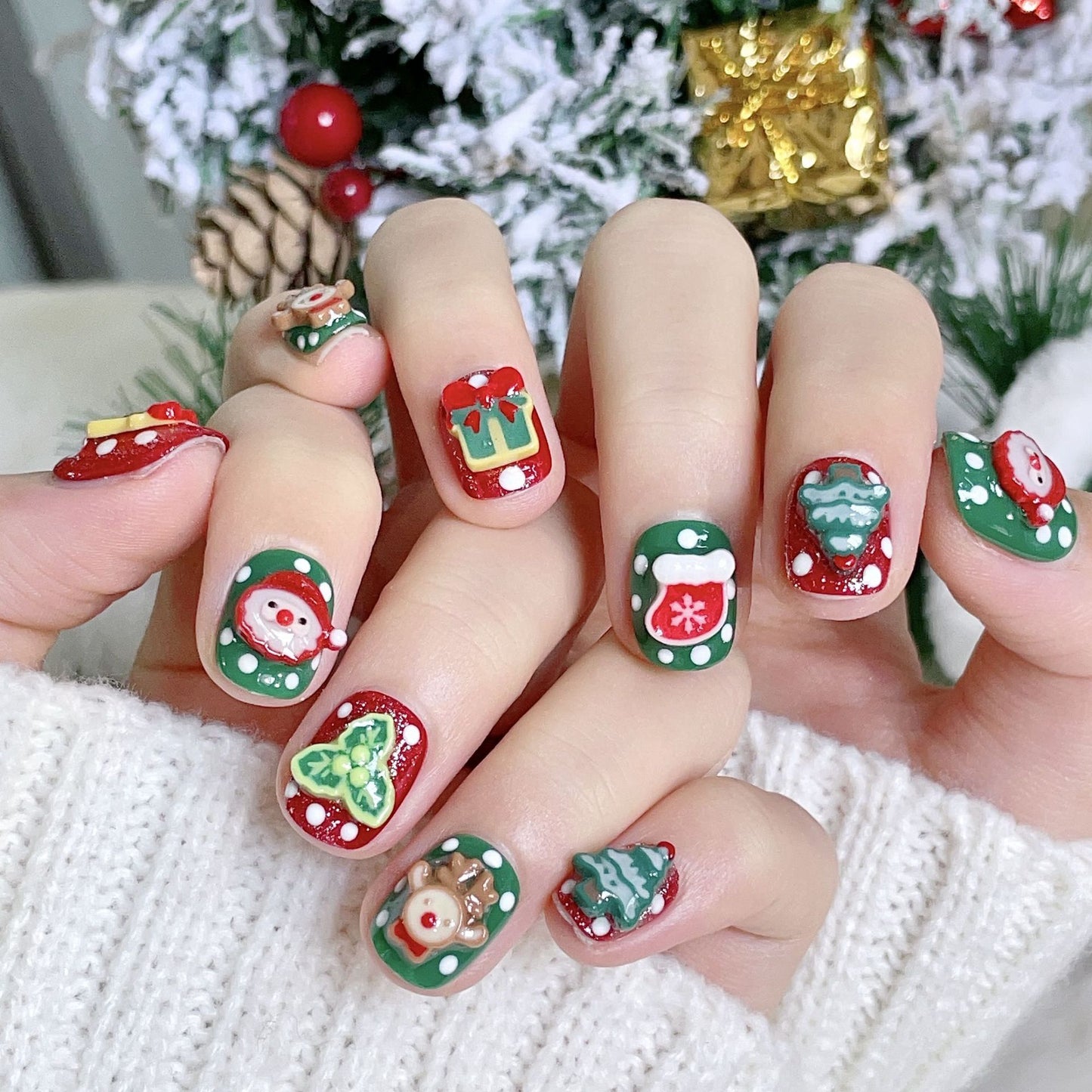 New christmas handmade press-on nails holiday new year