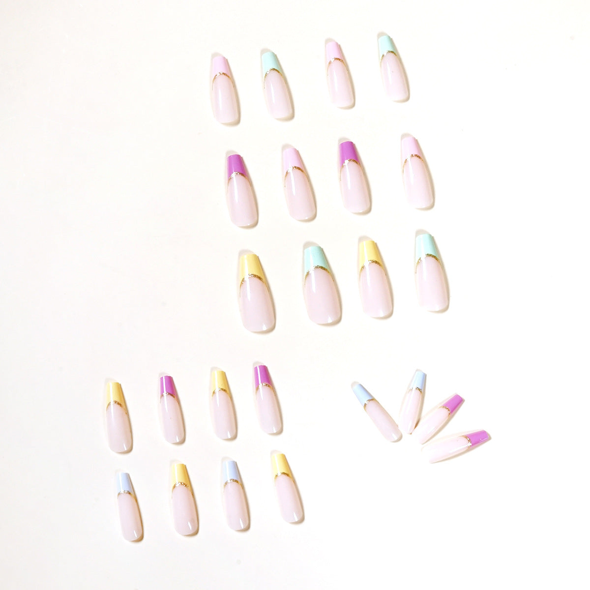 Patch de unha com acabamento artístico da série Rainbow French, removível ｜365nails