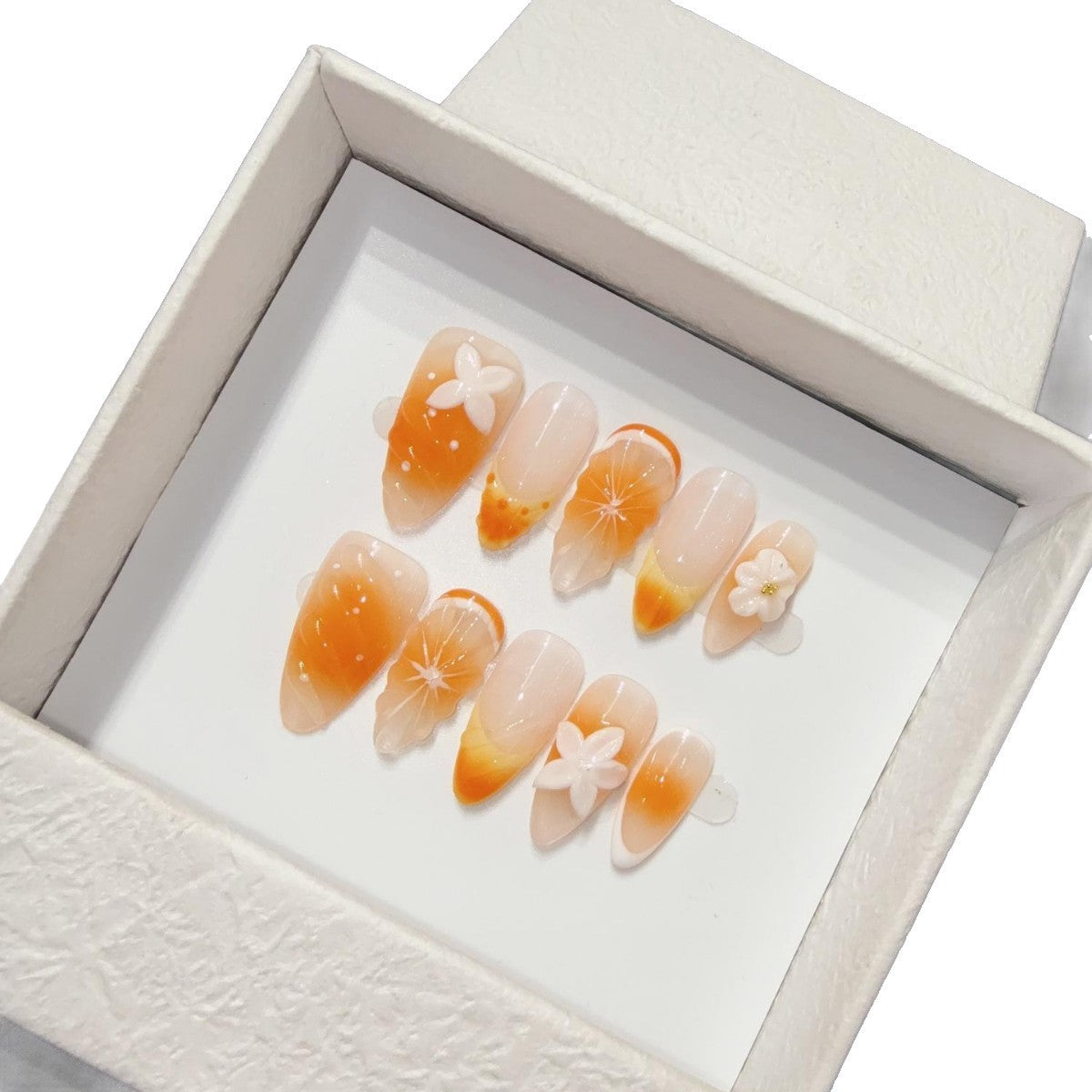 365nails: "Sunset Bloom" – 3D Floral Handmade Almond Nails
