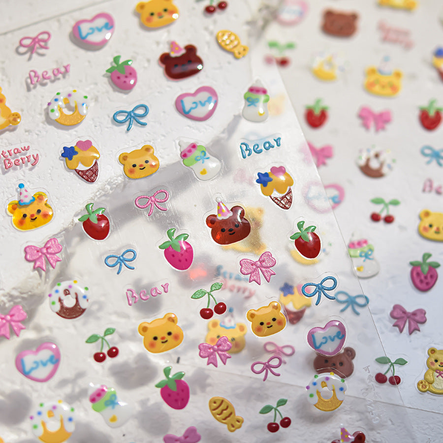 Strawberry Bear Party – Cute Embossed Nail Art Set