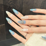 Blue Gold Bow Pearl Press On Nails