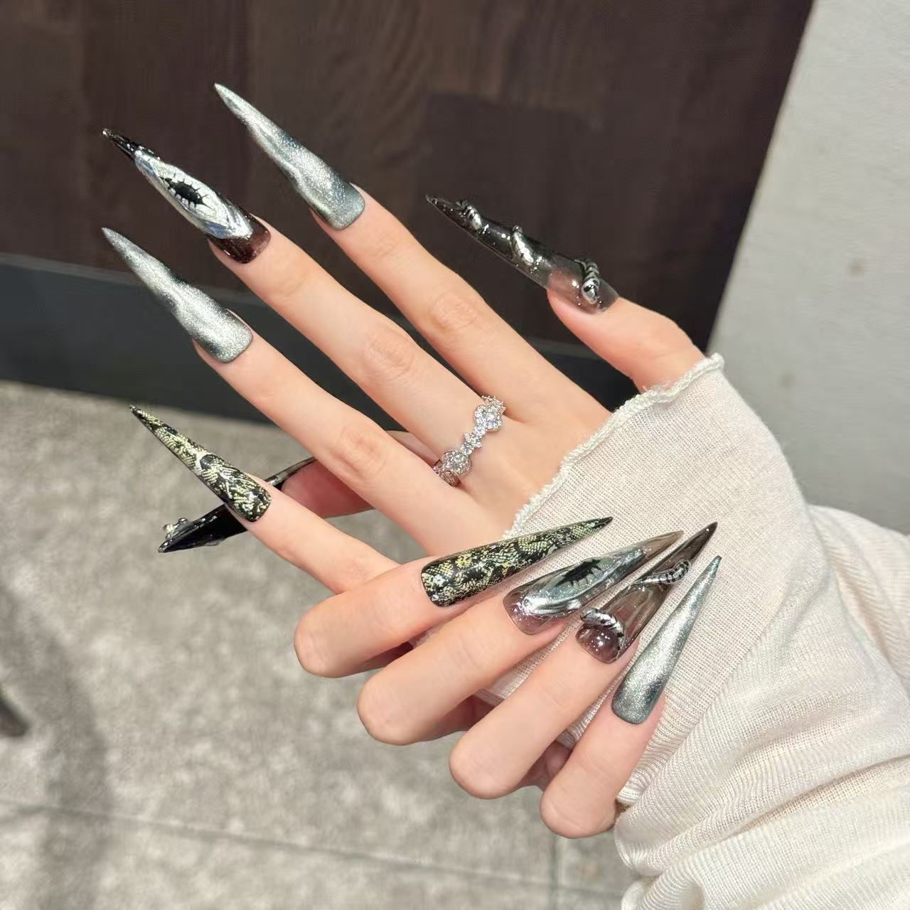 Dragon Scale Metallic Fantasy Press-On Nails