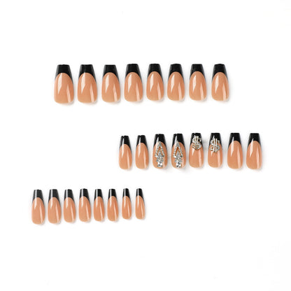 nails Art Press on nails Black French Press on nails Piece Dollar Pattern Three-dimensional Rhinestone press on nails｜365nails