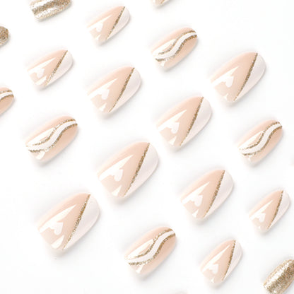 Press on nails short French white edge wavy gold powder nail piece small love nail piece wholesale Press on nails piece｜365nails