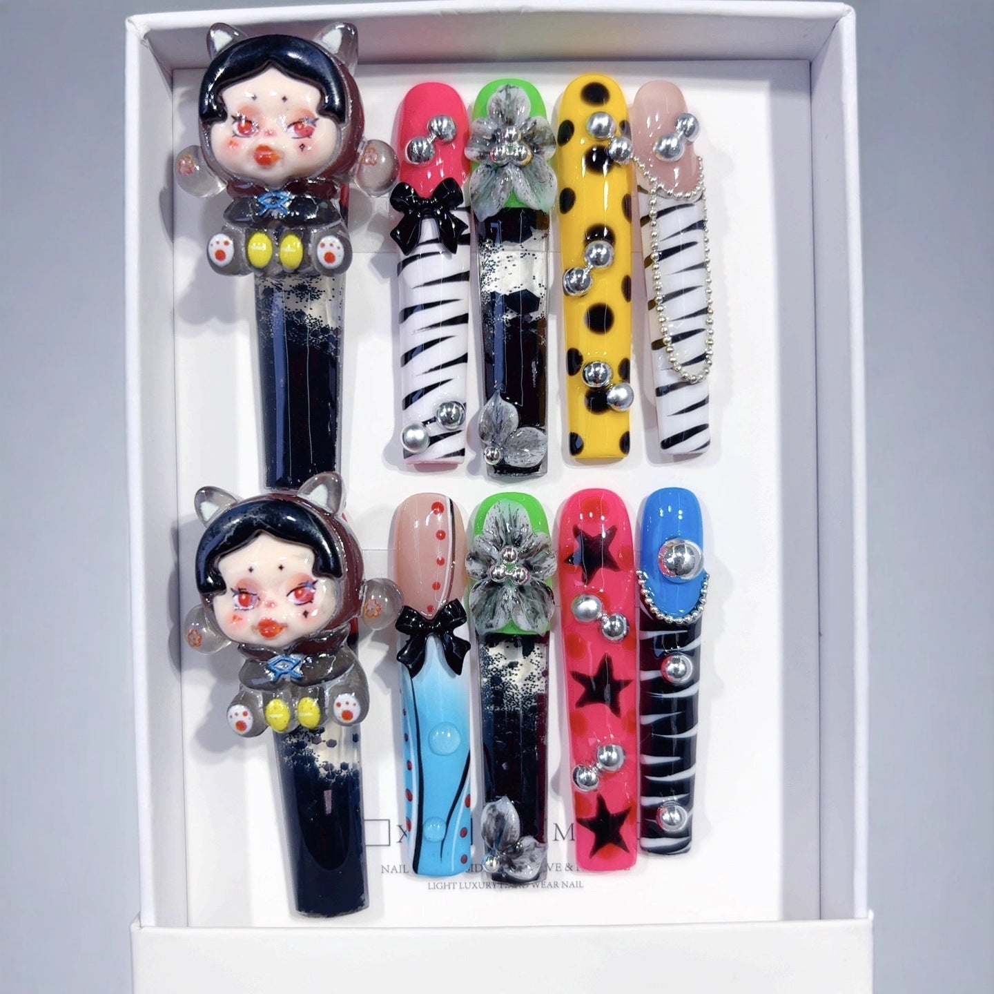 Pop Art Cartoon Doll Colorful Statement Press On Nails