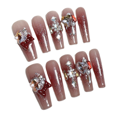 Handmade Press-on Nails Ice Clear Blush Stacked Diamond Nail Art Autumn and Winter New Wearable Fake Nail Factory Wholesale｜365nails