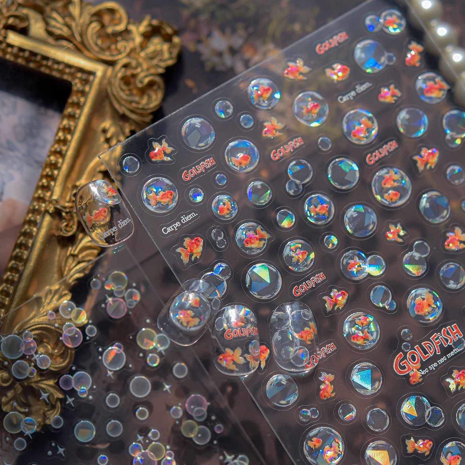 Goldfish Bubble Collection: "Aurora Goldfish" – 3D Holographic Nail Sticker