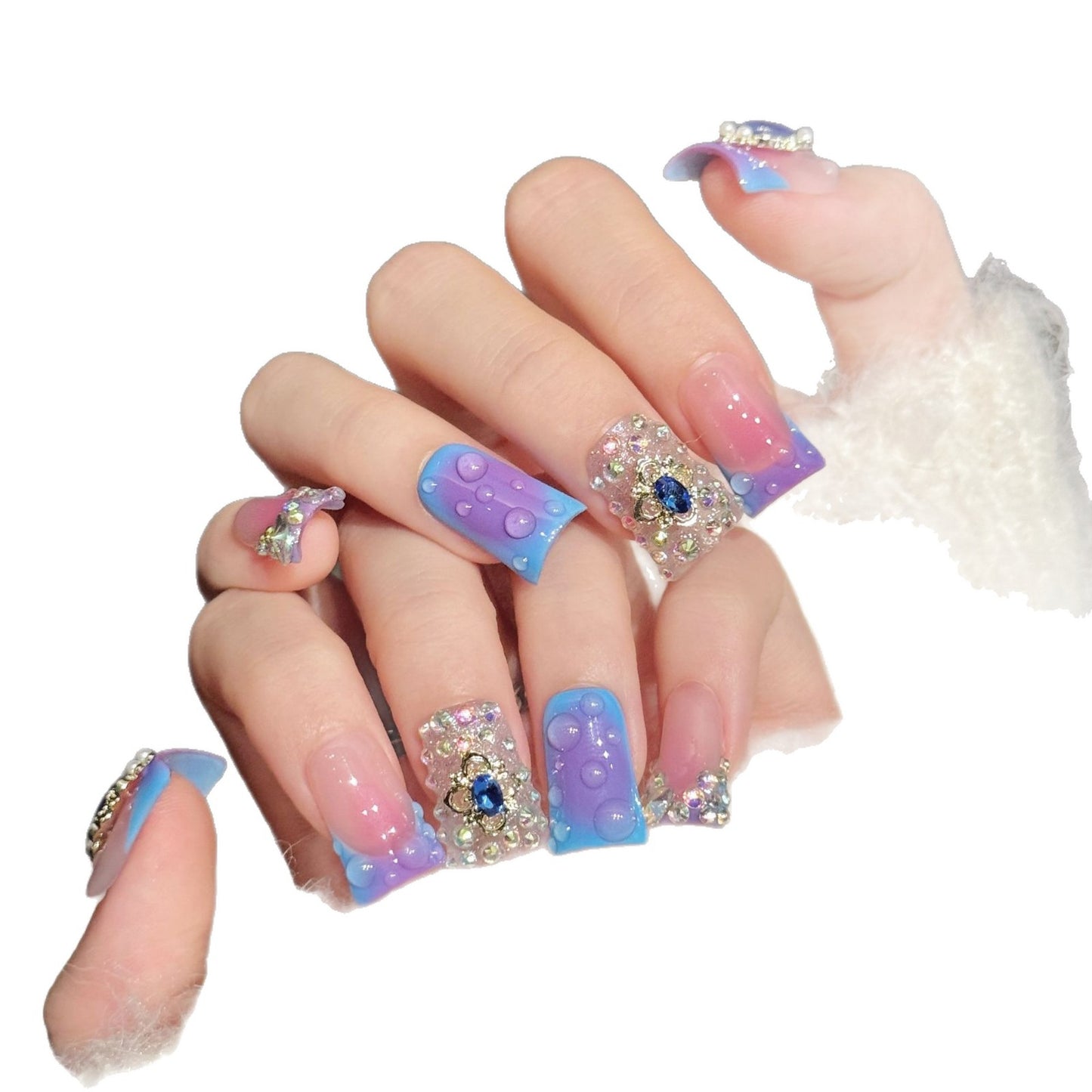 Fantasy Blue Gem Duckbill Press On Nails