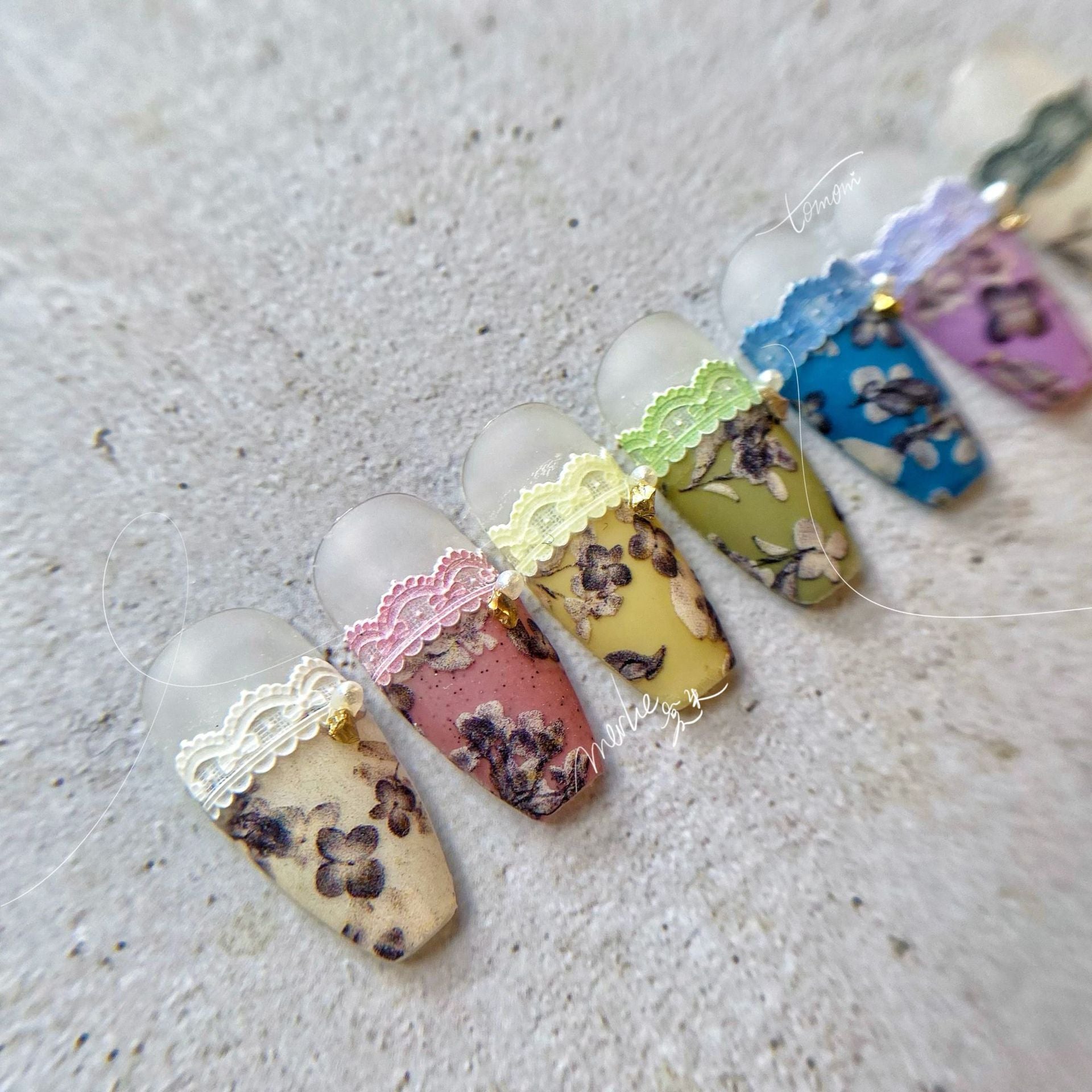 365nails: 파스텔 레이스 테두리 엠보스 네일 아트 스티커