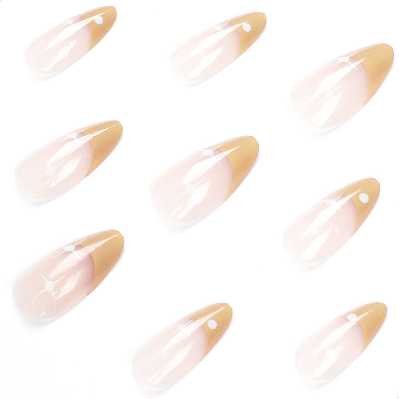 黃色法式星星短款可穿戴甲片 批發｜365nails