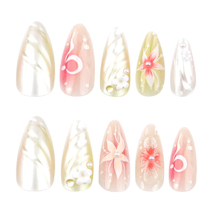 Elegant and gentle press-on nails three-dimensional pearl diamond nail patch removable nail 3D flower fake nail wholesale｜365nails