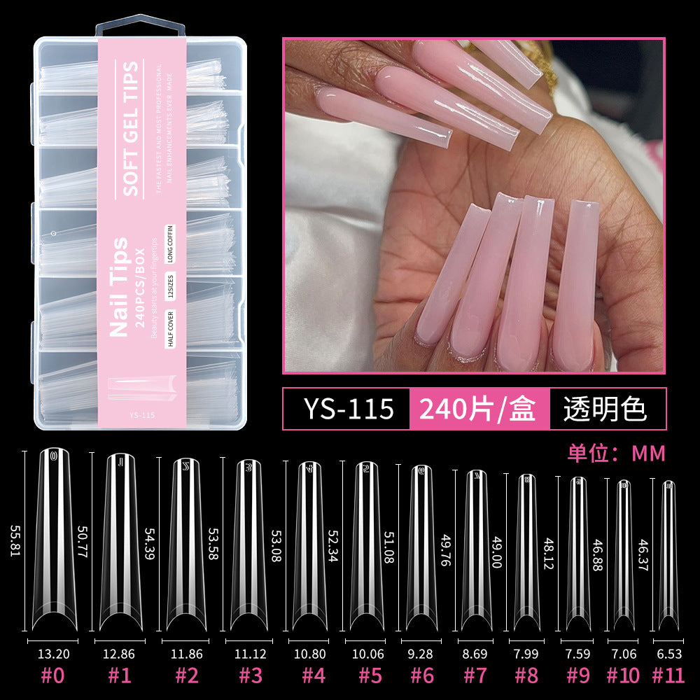 Nail Tips semi-full sticker, light sticker, extended water pipe nail 240 pieces XXXL thin dog transparent manicure patch fake nail