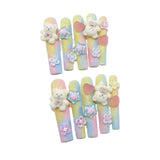 Unhas longas de cachimbo de água, urso fofo de macaron flocado, adesivo de atacado para unhas de pressão feitas à mão ｜ 365nails