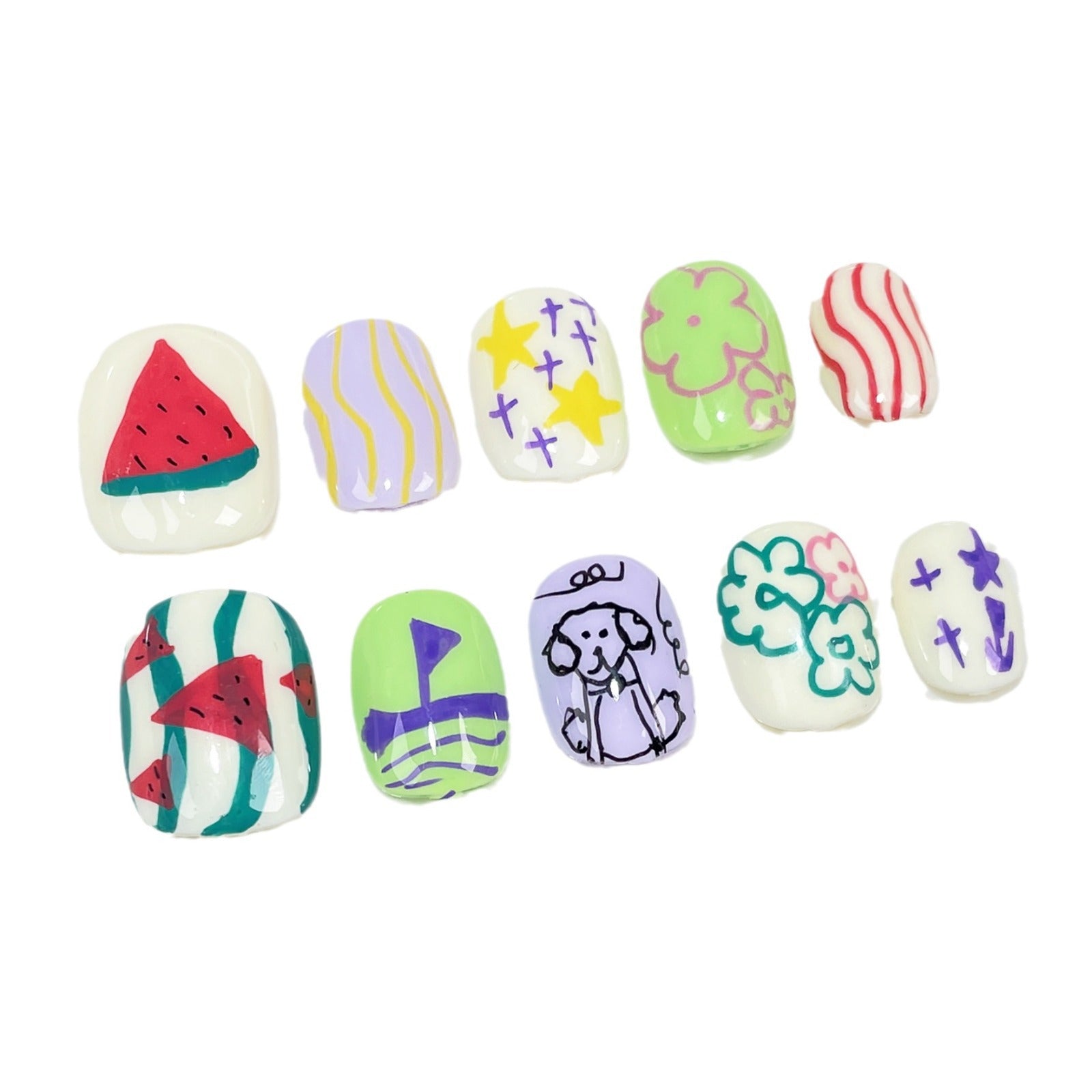 Desenhos animados fofos para unhas curtas Voyage Master Shougua Puppy, divertidos desenhos animados para crianças, pintados à mão, grafite, remendo de unha ｜ 365nails