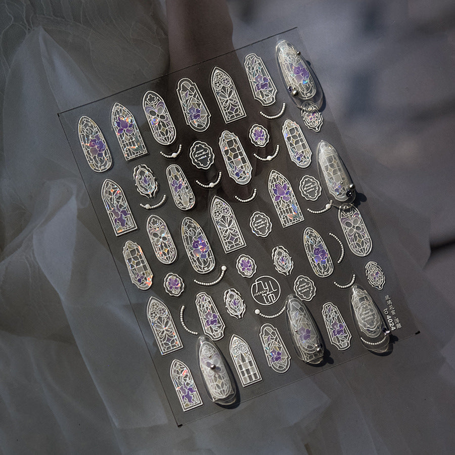 Stained Glass Window: "Gothic Cathedral Glow" – 5D Embossed Nail Sticker