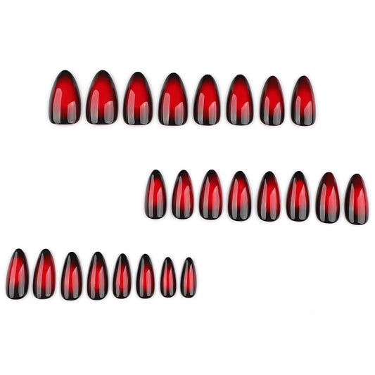 Y2K Cool Spicy Red Smudge Contrast Short Almonds press-on nails