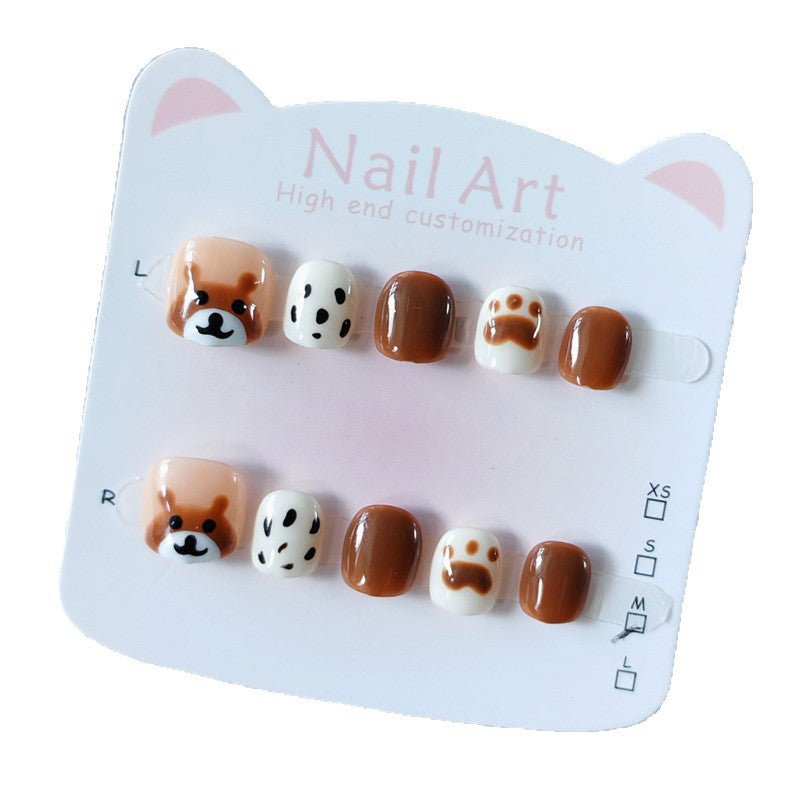 365nails—Brown Bear 兒童系列：「可愛熊與爪印」—短款方形兒童甲片