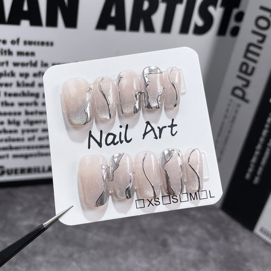 Handmade Press-on Nails spar cat eye irregular hook edge short  temperament ｜365nails