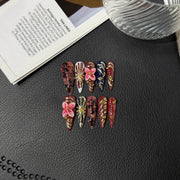 365nails「午夜花園」手工製 3D 花卉與金箔 尖形穿戴甲