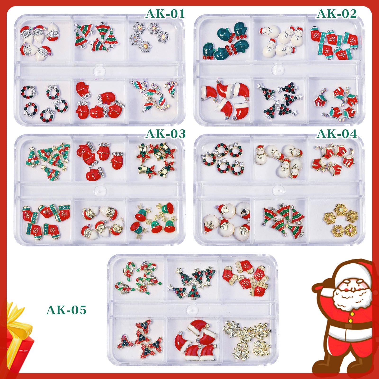Christmas Alloy Nail Charms Set – 3D Festive Decorations for Holiday Nail Art (MOQ=3)